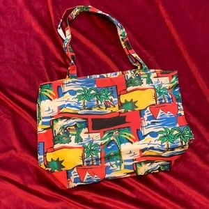 Vacation Beach Bag - Red with Vacation Island Print - Medium Size Shoulder Bag